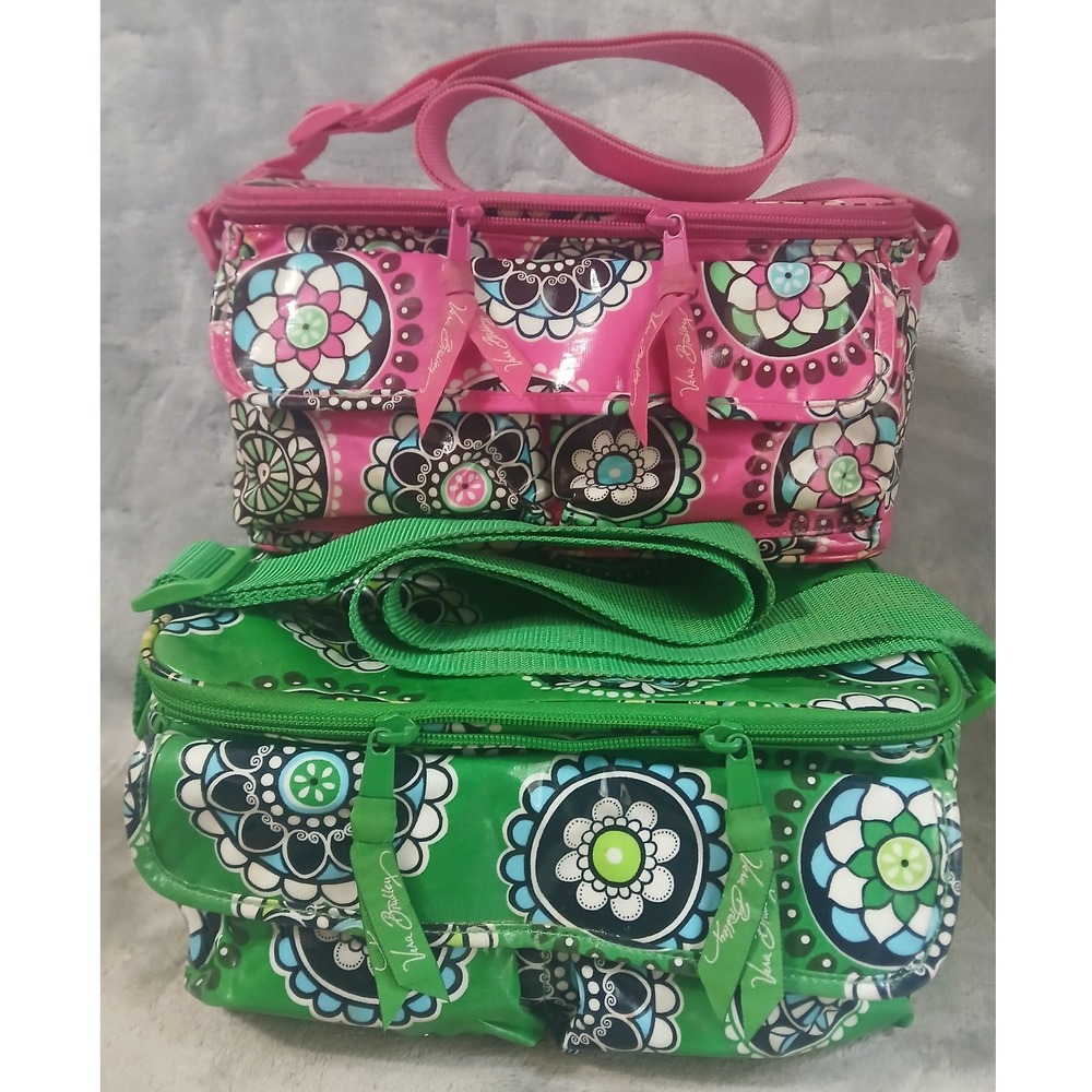 2 Vintage Vera Bradley Mini Cooler Lunch Bags Cupcakes Pink‎ Green Retired 2007
